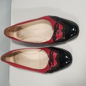 Ferragamo Loafers Flats Red Black 9 1/2 B